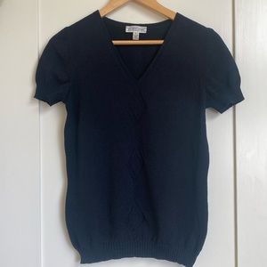 St John Sport Wool Black V-Neck Short Sleeve Sweater. Size Small.